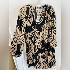 ADL palm print black and tan 3/4 elastic sleeve oversized tier NWT size XXL